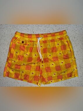 Kiton Yellow and Orange Check Swim Shorts